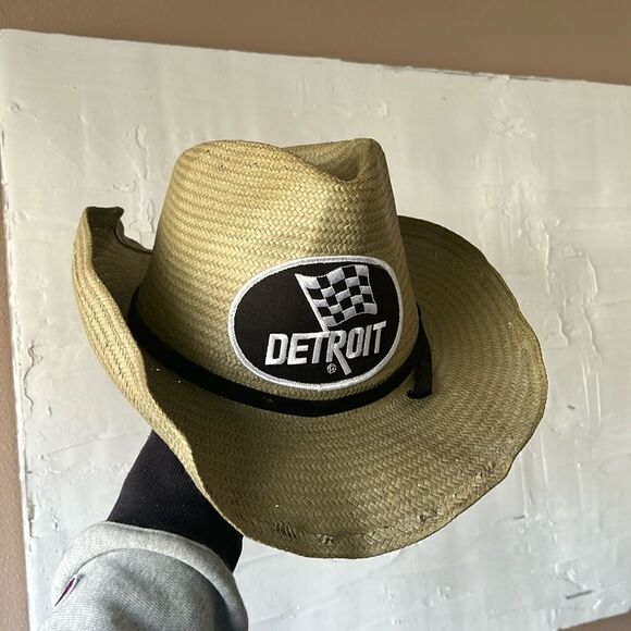 Detroit Vintage Patch Straw Hat Michigan Logo Faster Horses Nash Vegas - Picture 1 of 3